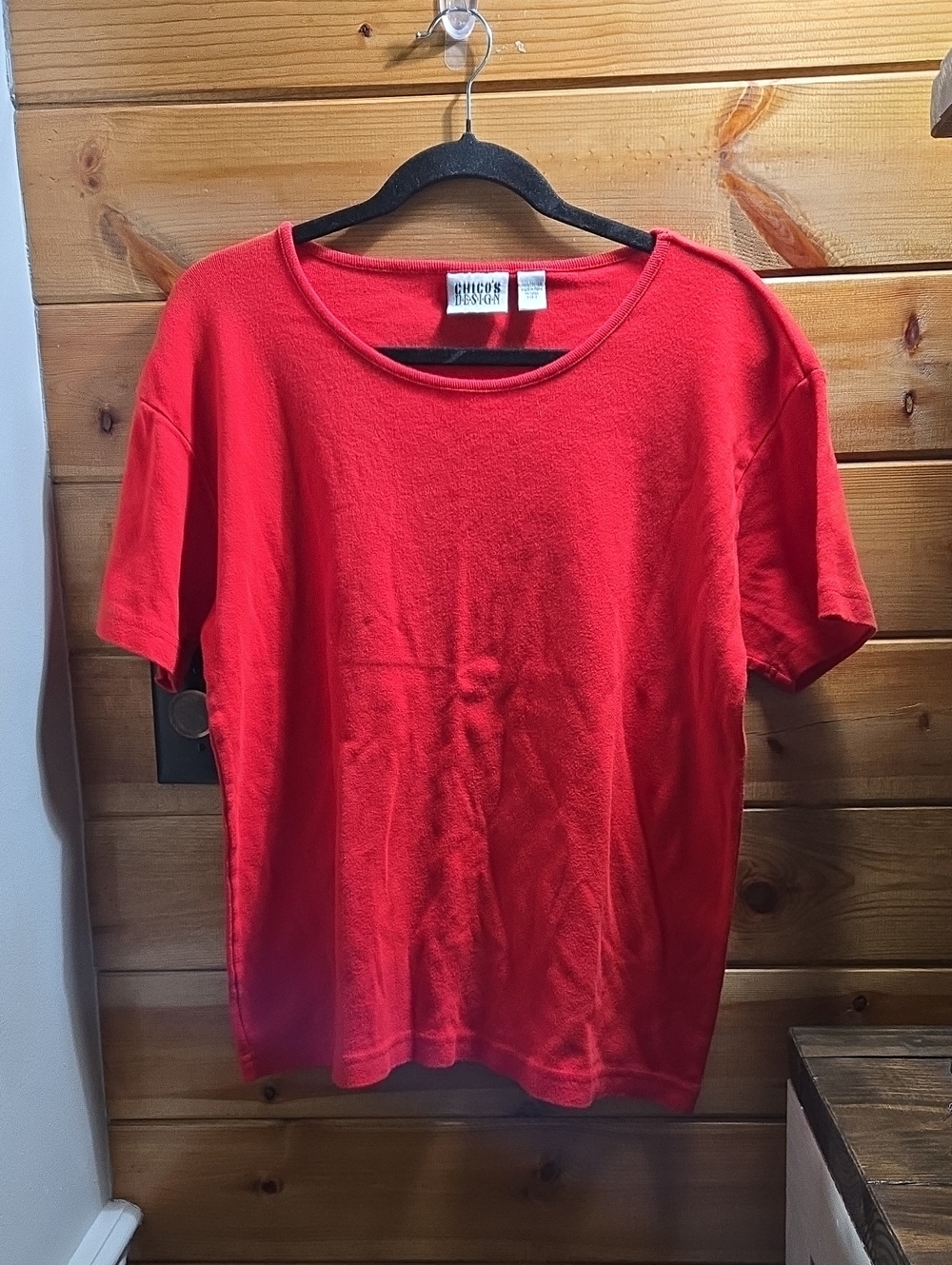 Chico's Design Red Short Sleeve Top 100% Cotton Sz 3